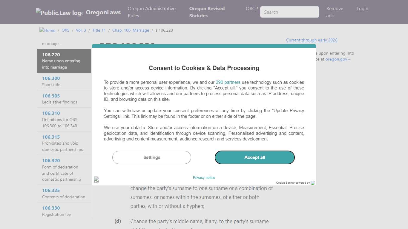 ORS 106.220 – Name upon entering into marriage; legal effect